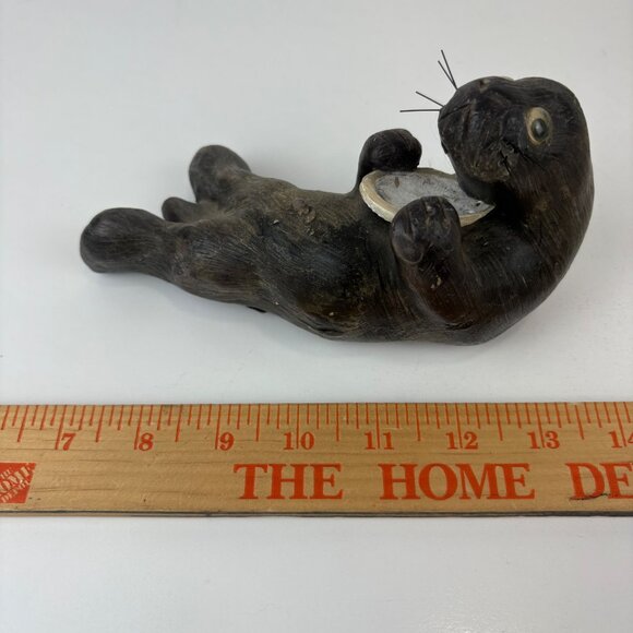 Hand-Carved Wax Sea Otter Holdinv Shell Playful 7” Long Rustic Decor - Picture 5 of 6